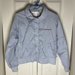 Women’s Vintage Chevrolet Motor Sports Bomber Jacket Size Medium In Sky Blue
